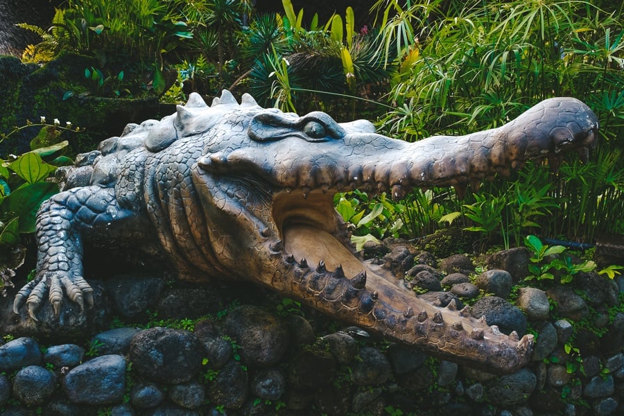 Scary looking alligator statue at the Bali Zoo