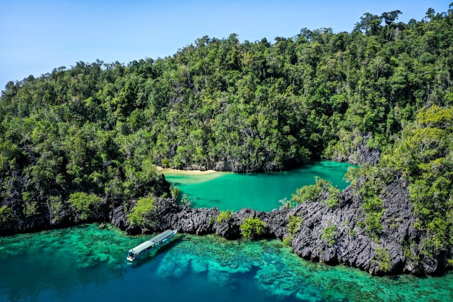Danau Kembar Twin Lagoon drone picture in Labengki